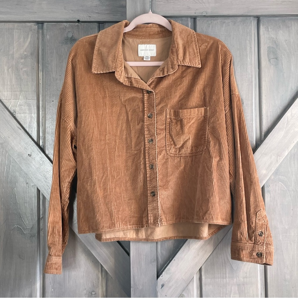 American Eagle Cropped Corduroy Golden Brown Crop Jacket 100% Cotton Size M - Picture 1 of 5